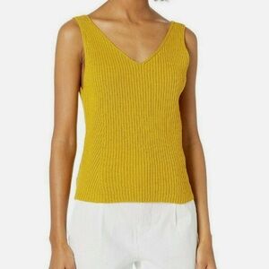 LOFT Sweater v-neck tank top yellow viscose blend Sz Large Petite